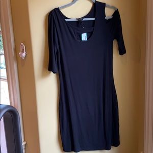 Ribbed knit cold shoulder dress